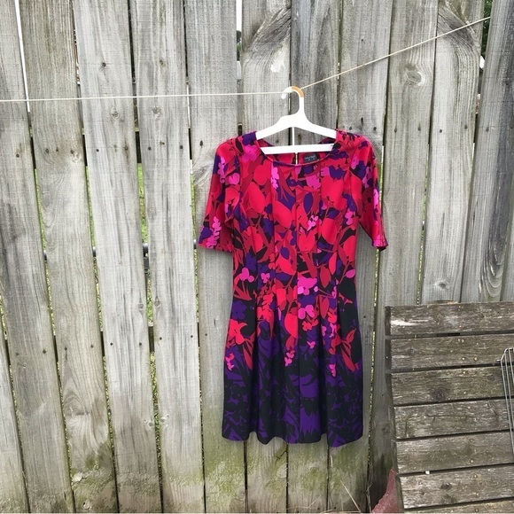 Gabby Skye Purple and Pink Floral 3/4 Sleeve Fit and Flare Dress - Picture 9 of 9